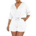 thumbnail image 1 of Staron Summer Rompers for Women Oversized V-Neck Short Sleeve Casual Loose Beachwear Jumpsuit with Drawstring Waist, White S, 1 of 5