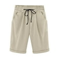 thumbnail image 1 of Staron Summer Shorts for Women Casual Elastic Waist Drawstring Side Pocket Solid Color 5/4 Pants, Khaki XL, 1 of 6