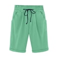 thumbnail image 1 of Staron Summer Shorts for Women Casual Elastic Waist Drawstring Side Pocket Solid Color 5/4 Pants, Mint Green M, 1 of 6