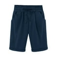 thumbnail image 1 of Staron Summer Shorts for Women Casual Elastic Waist Drawstring Side Pocket Solid Color 5/4 Pants, Navy XL, 1 of 6