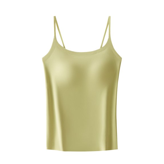 Staron Summer Sleeveless Camisole for Women Casual Round Neck Tank Top with Padded Bra Comfy Basic Solid Color V-Neck Cami, Green L