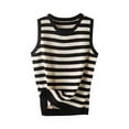 thumbnail image 1 of Staron Summer Sleeveless Tank Tops for Women Casual Round Neck Striped Knit Comfy Relaxed Shirt Sweater Vest, Black 3XL, 1 of 3