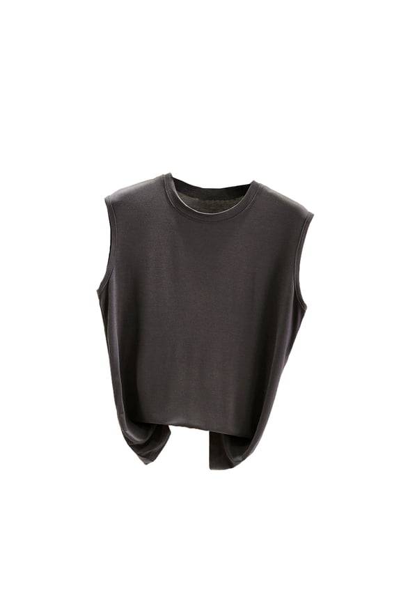 Summer Sleeveless Tank Tops for Women Casual Round Neck Solid Color Comfy Basic Relaxed Loose Fit Regular Length, Gray XXL