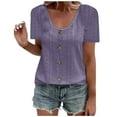 thumbnail image 1 of Staron Summer T-Shirts for Women Casual Round Neck Short Sleeve Solid Color Pullover Basic Comfy Blouse Top, Purple L, 1 of 5