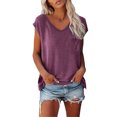 thumbnail image 1 of Staron Summer T-Shirts for Women Casual V-Neck Short Sleeve Solid Blouse Pullover Tee, Purple S, 1 of 6