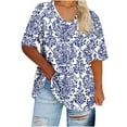 thumbnail image 1 of Staron Summer T-Shirts for Women Plus Size Oversized V-Neck Short Sleeve Casual Loose Basic Solid Tee, Blue 4XL, 1 of 4