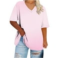 thumbnail image 1 of Staron Summer T-Shirts for Women Plus Size Oversized V-Neck Short Sleeve Casual Ombre Loose Basic Tee Top, Pink M, 1 of 6