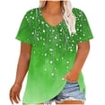thumbnail image 1 of Staron Summer T-Shirts for Women Plus Size V-Neck Casual Vintage Print Short Sleeve Loose Basic Tee, Green XXL, 1 of 5