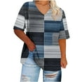 thumbnail image 1 of Staron Summer T-Shirts for Women Plus Size V Neck Short Sleeve Casual Oversized Loose Fit Basic Solid Color Tee Shirt, Navy L, 1 of 5