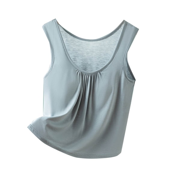 Staron Summer Tank Tops for Women Casual Loose Round Neck Sleeveless Basic Solid Color Comfy with Padded Bra, Light Blue XL