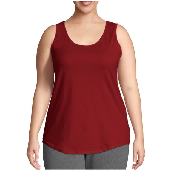 Staron Summer Tank Tops for Women Casual Loose Round Neck Sleeveless Solid Color Plus Size Camisole, Wine 3XL