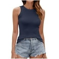 thumbnail image 1 of Staron Summer Tanks for Women Casual Round Neck Sleeveless Fitted Solid Color Basic Blouse Top, Navy XL, 1 of 7