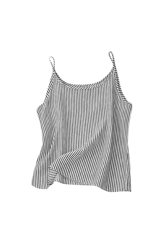 Summer Tops for Women Casual Beach Vacation Sleeveless Round Neck Striped Tank Top with Straps Loose Comfy Party Shirt, Black XL