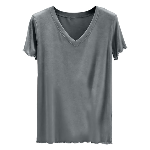 Staron Summer Tops for Women Casual V-Neck Pullover Short Sleeve Loungewear Pajama Top Comfy Relaxed Solid Color Basic Tee, Gray XXL