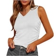 thumbnail image 1 of Staron Summer Tops for Women Casual V Neck Sleeveless Cropped Tank Blouse Basic Relaxed Loose Fit Tee, White S, 1 of 7