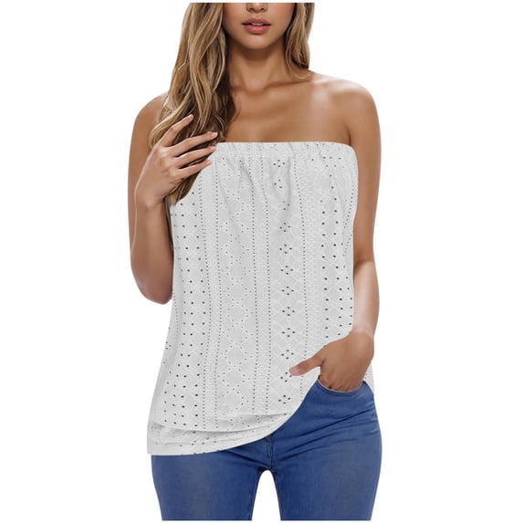 Staron Summer Tops for Women Strapless Bandeau Tank Casual Sleeveless Tube Shirt Blouse Solid Color Fashion, White XXL