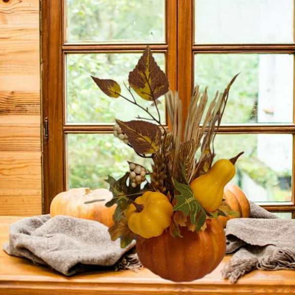 Staron Thanksgiving Pumpkin Pot, Foam Decorative Centerpiece for Holiday, Maple Leaf Garland Ornament for Home and Table Display