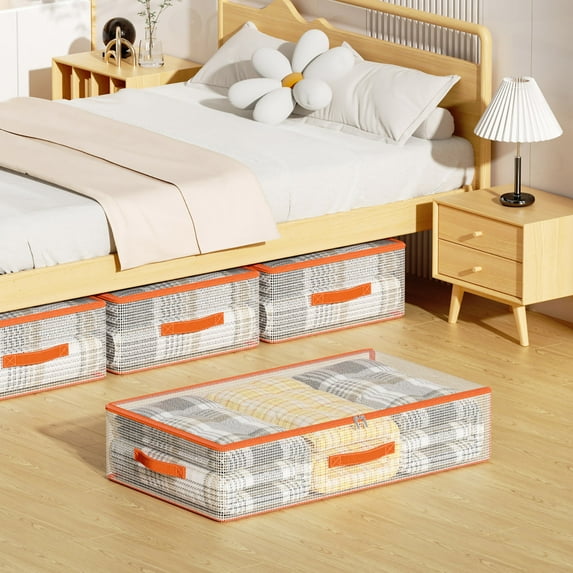 Staron Underbed Storage Bags with Drawers, Large Flat Clothes Organizer Boxes, Transparent Fabric Storage Containers
