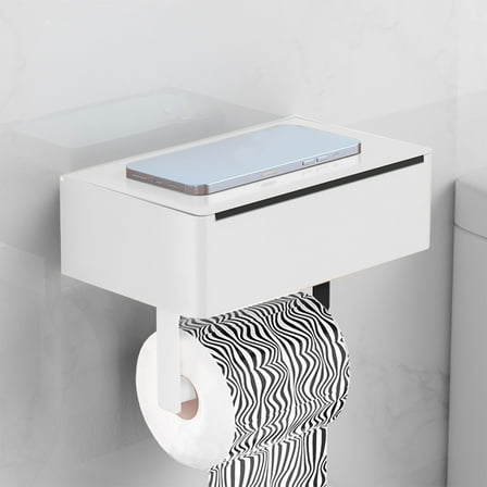 ZZkhGO Wall Mount Toilet Paper Holder, Built-in Wipes Dispenser, Bathroom Storage Shelf for Phone Essentials