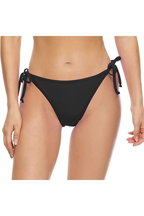 Women Bikini Swim Bottoms Casual Beach Swimsuit High Waist Tie Side Triangle Panties, Black S