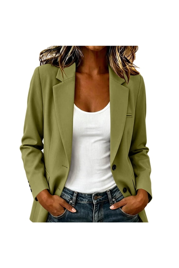 Women Button Down Long Sleeve Blazer Jacket Casual Business Work Loose Fit Suit Jacket Office Career Blazer, Army Green XXL