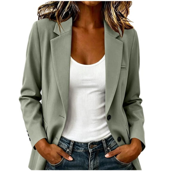 Staron Women Button Down Long Sleeve Blazer Jacket Casual Business Work Loose Fit Suit Jacket Office Career Blazer, Sky Blue S