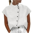 thumbnail image 1 of Staron Women Casual Button Down Collared Short Sleeve Cotton Linen Blouse Loose Fit Summer Fashion Tunic Top, White XL, 1 of 6
