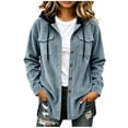 thumbnail image 1 of Staron Women Corduroy Shacket with Hood Button Down Long Sleeve Casual Oversized Cardigan Jacket Fall Winter Vintage Cozy Coat Tops Light Blue XXL, 1 of 7