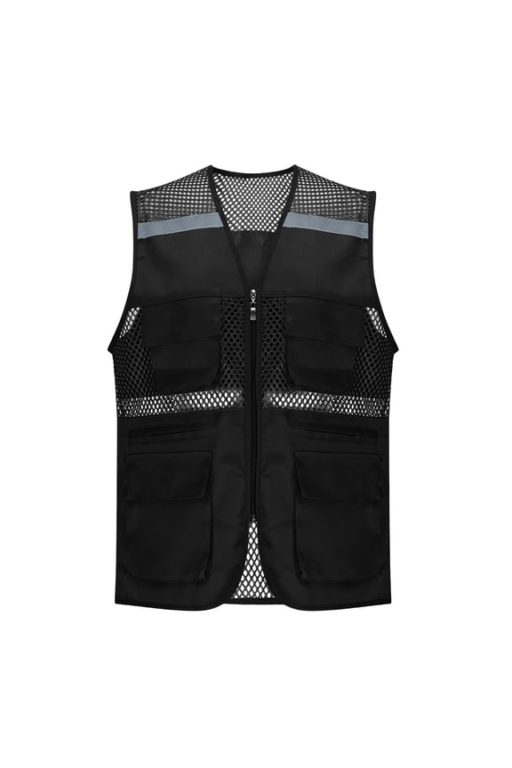 Women Fishing Vest Breathable Mesh Outdoor Travel Hiking Waistcoat Sleeveless Zip V Neck Casual Lightweight with Pockets, Black M