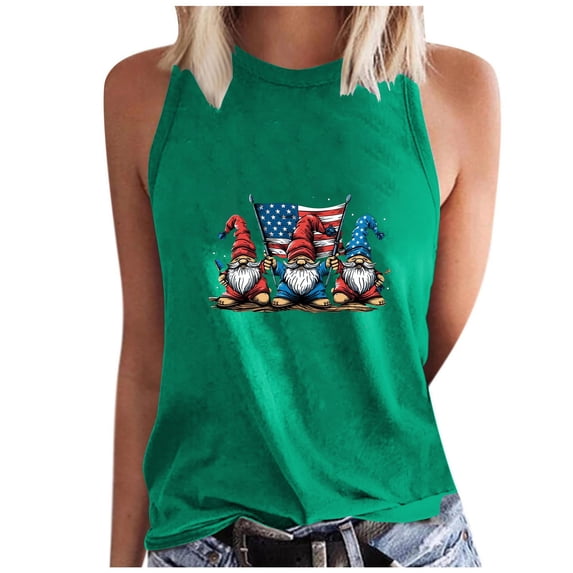 Staron Women Graphic Print Tank Tops Sleeveless Round Neck Casual Loose Beach Holiday Summer Tops, Green M