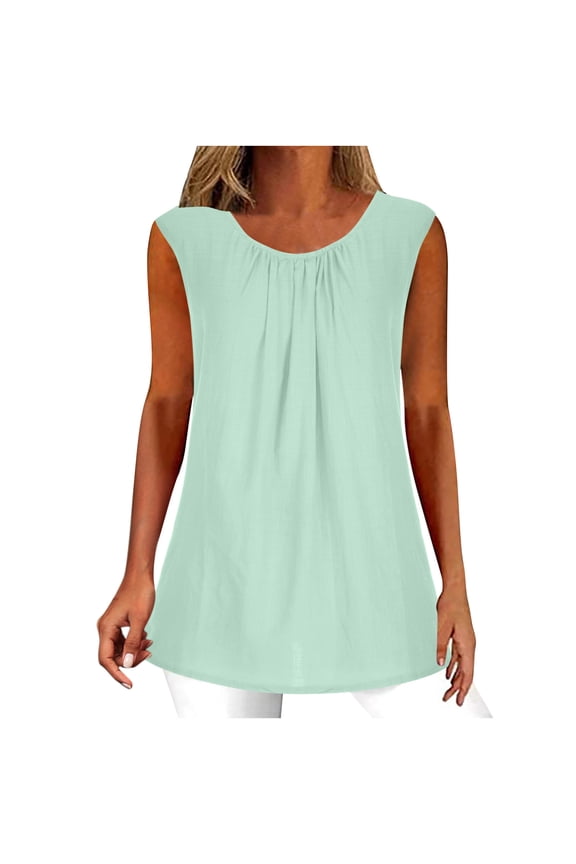 Women Linen Asymmetric V Neck Sleeveless Boho Casual Vacation Beach Loose Tank Tops, Mint Green XL