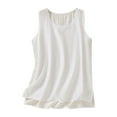 thumbnail image 1 of Staron Women Linen Lace Trim Round Neck Sleeveless Solid Basic Casual Vacation Beach Loose Tank Tops Blouse, White XXL, 1 of 4