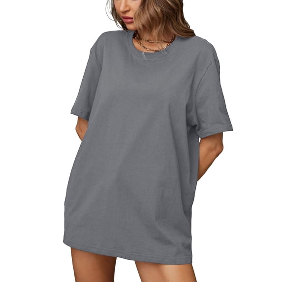 Staron Women Oversized Crew Neck Short Sleeve Solid Basic Casual Loose Tshirt Top Summer Fashion Round Neck Tee, Dark Gray XXL