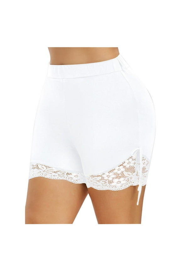 Women Plus Size Basic Lace Elastic Bike Shorts Compression Workout Leggings Yoga Pants, White 3XL