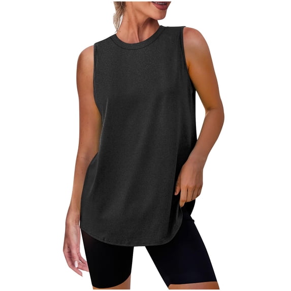 Staron Women Sleeveless Tank Tops Round Neck Loose Fit Casual Basic Blouse Yoga Running Tennis Workout Tops, Black XXL