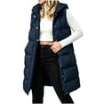 thumbnail image 1 of Staron Women Winter Sleeveless Hooded Down Jacket Casual Quilted Puffer Vest Coat with Zipper Pockets Solid Color Warm Outerwear Navy S, 1 of 7