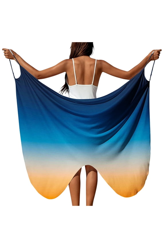 Women's Beach Cover Up Sarong Wrap Dress Sheer Draped Adjustable Strap High Slit Casual Vacation Resort, Blue XXL