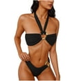 thumbnail image 1 of Staron Women's Bikini Sets Solid Color Tube Top Adjustable Halter Backless Swimsuit Two Piece High Cut Bathing Suit for Beach Vacation Pool Party, Black S, 1 of 4
