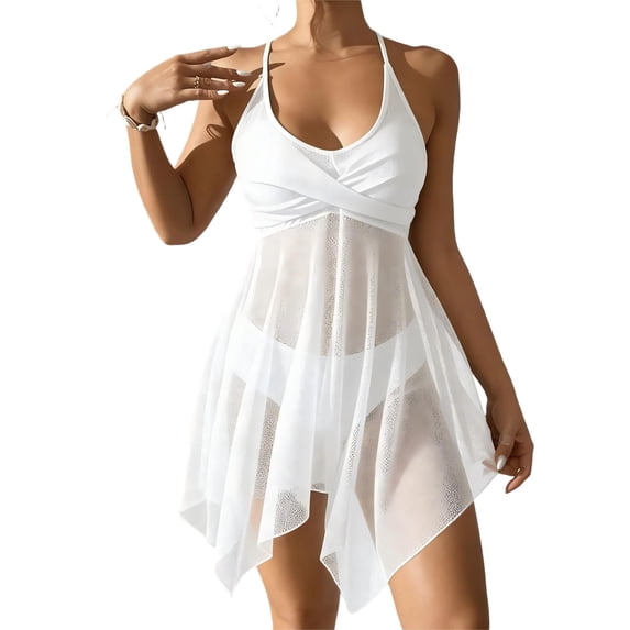 Staron Women's Bikini Swimsuit Backless Off-Shoulder Solid Color High Cut Bathing Suit with Removable Padded Bra for Beach Vacation Pool Party, White M