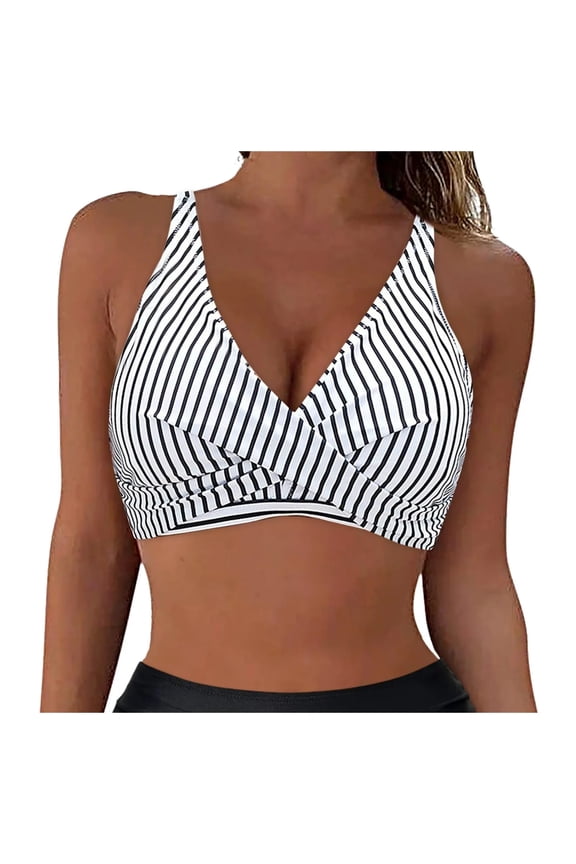 Women's Bikini Swimsuit Push Up Padded Halter Cross Back Swimwear High Cut Tankini Top Beach Vacation, Black XXL