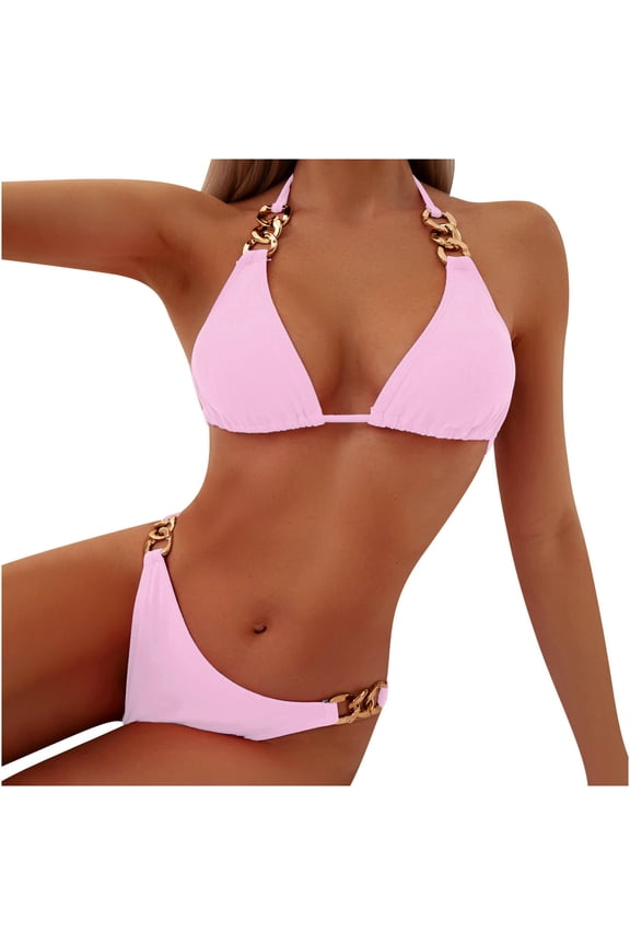 Women's Bikini Swimsuit Set Push Up Padded Triangle Two Piece High Cut Bathing Suit for Beach Vacation Pool Party, Pink M