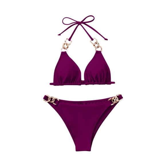 Staron Women's Bikini Swimsuit Set Push Up Padded Triangle Two Piece High Cut Bathing Suit for Beach Vacation Pool Party, Purple L