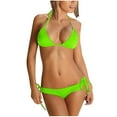 thumbnail image 1 of Staron Women's Bikini Swimsuit Set Solid Color Drawstring Strap Push Up High Cut Two Piece Beachwear for Vacation Pool Party, Green L, 1 of 3