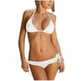 thumbnail image 1 of Staron Women's Bikini Swimsuit Set Solid Color Drawstring Strap Push Up High Cut Two Piece Beachwear for Vacation Pool Party, White L, 1 of 3