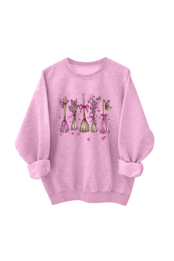 Women's Boho Floral Sweatshirt Casual Round Neck Long Sleeve Loose Printed Tunic Tops Spring Fall Trendy Pullover, Pink S