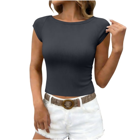Staron Women's Casual Boat Neck Long Sleeve Top Solid Color Loose Fit Comfy Basic Shirt Blouse, Dark Gray S