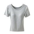 thumbnail image 1 of Staron Women's Casual Comfy Round Neck Short Sleeve Top with Built-in Bra Basic Relaxed Loose Fit Printed T-Shirt, Gray M, 1 of 3