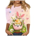 thumbnail image 1 of Staron Women's Casual Easter Print Round Neck 3/4 Sleeve T-Shirt Top Fashion Loose Comfy Holiday Graphic Tee, Pink 5XL, 1 of 5