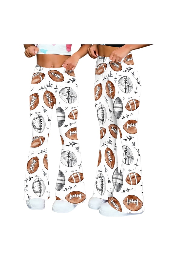 Women's Casual Flare Pants Loose Fit Yoga Wide Leg Trousers Unstructured Print Sporty Athletic Comfy Lounge Pants, White S