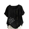 thumbnail image 1 of Staron Women's Casual Floral Print Short Sleeve Button Down T-Shirt Blouse Loose Comfy Vacation Travel Boho Top, Black XXL, 1 of 4